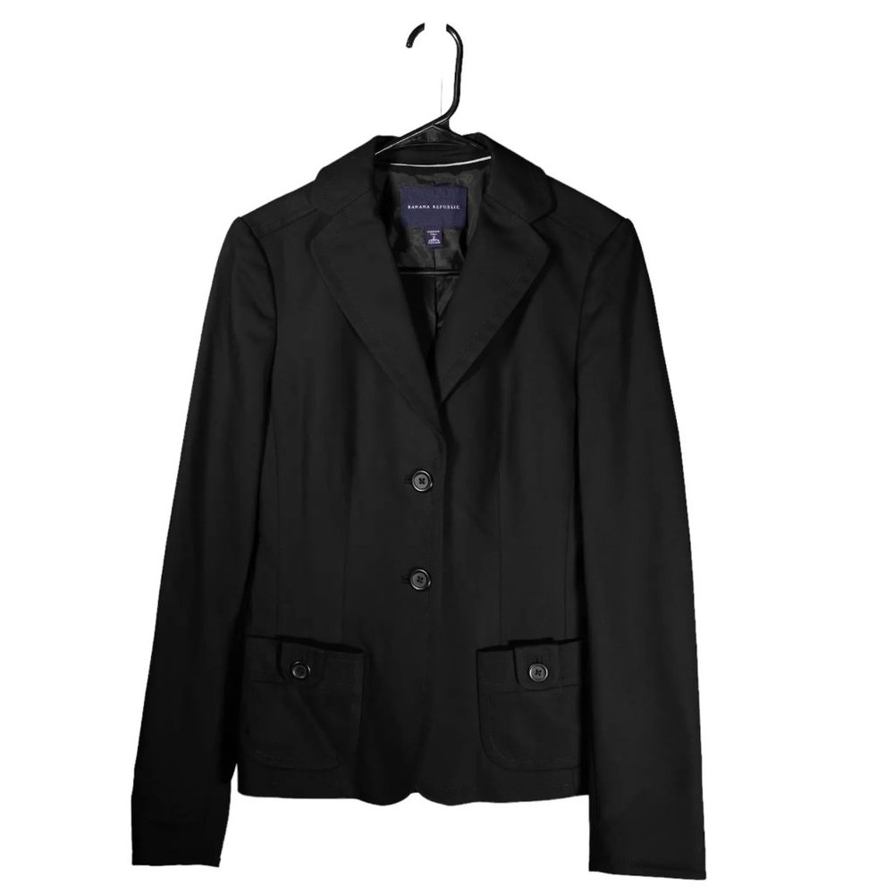Banana Republic Women's Blazer Black Stretch Two Button Work Suit Jacket 2 Tall